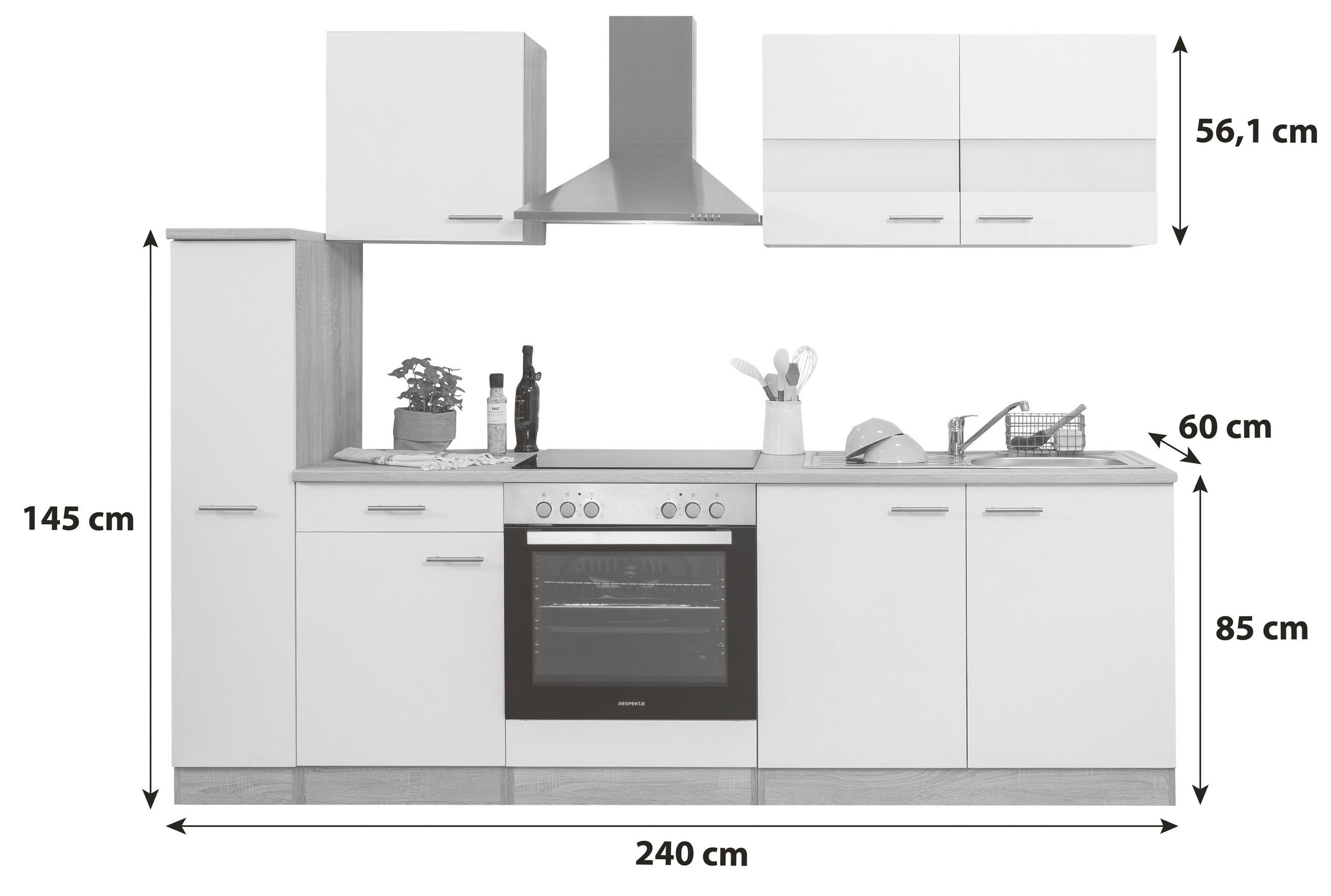 BLOK KUHINJA S APARATIMA  bijela  - bijela/boje hrasta, Basics, drvni materijal/metal (240cm) - Respekta