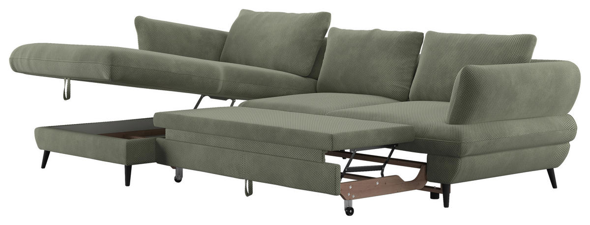 ECKSOFA in Velours Grün  - Schwarz/Grün, Design, Textil/Metall (181/281cm) - Livetastic
