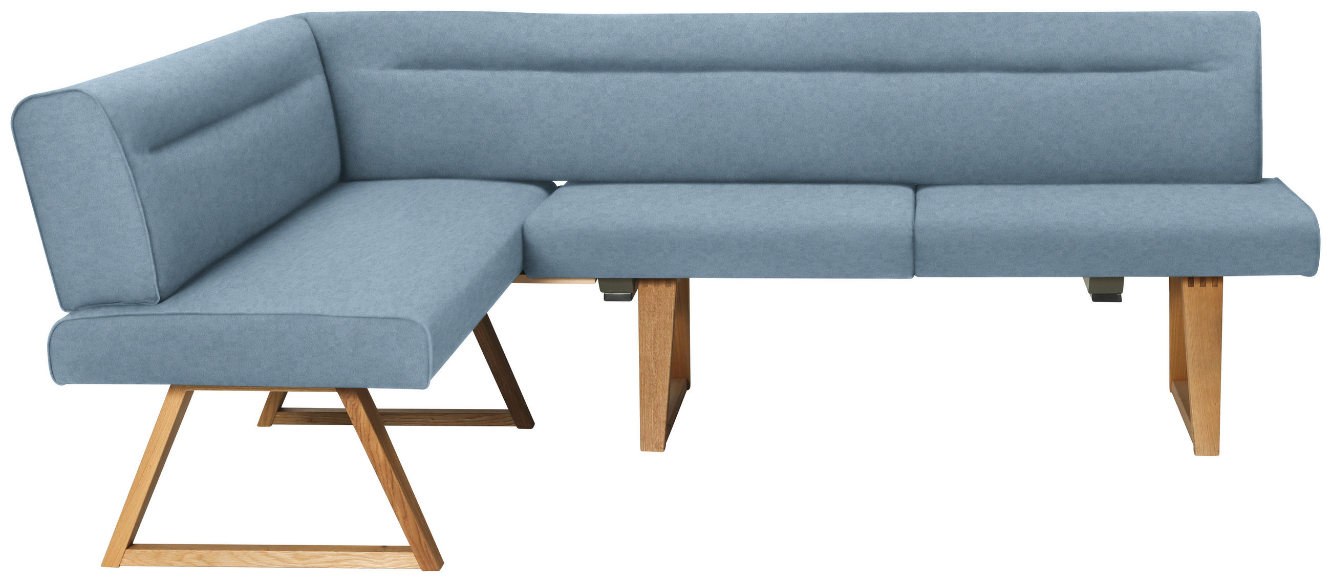 ECKBANK 170/230 cm Mikrofaser, Lederlook (vegan) Eichefarben, Hellblau Wildeiche massiv   - Eichefarben/Hellblau, KONVENTIONELL, Holz/Textil (170/230cm) - Moderano