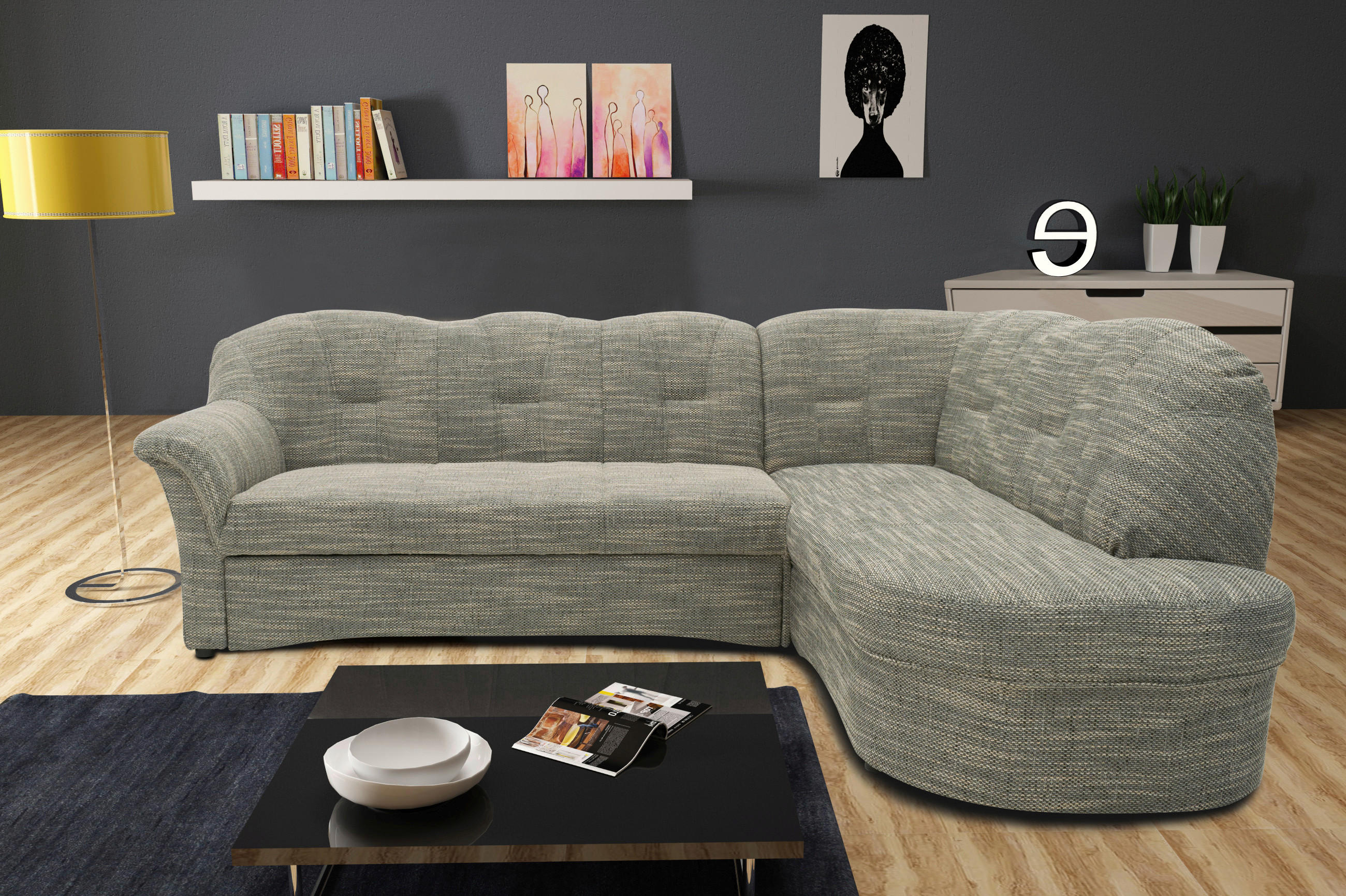 ECKSOFA Grau, Weiß Webstoff  - Schwarz/Weiß, KONVENTIONELL, Kunststoff/Textil (243/180cm) - MID.YOU