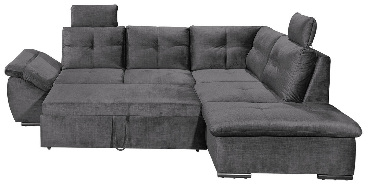 ECKSOFA in Mikrovelours Grau  - Schwarz/Grau, Konventionell, Kunststoff/Textil (265/217cm) - Carryhome