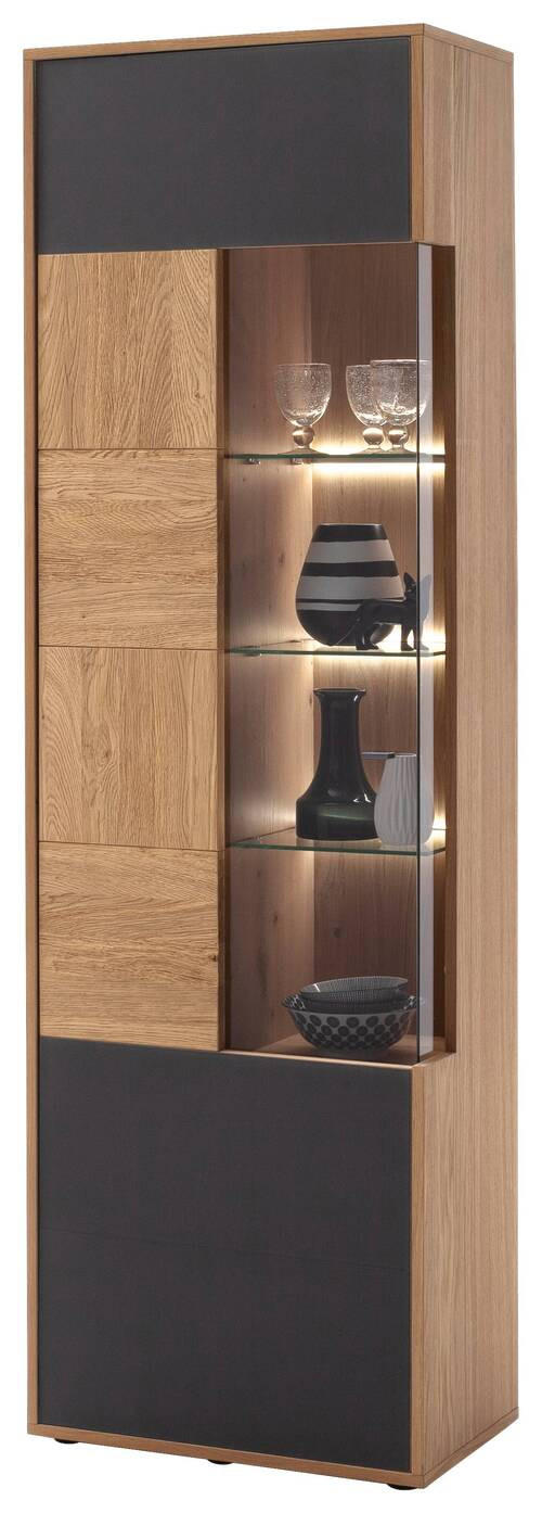 VITRINE in furniert, massiv Balkeneiche Anthrazit, Eiche Bianco - Eiche Bianco/Anthrazit, Design, Glas/Holz (64/207/37cm) - MID.YOU