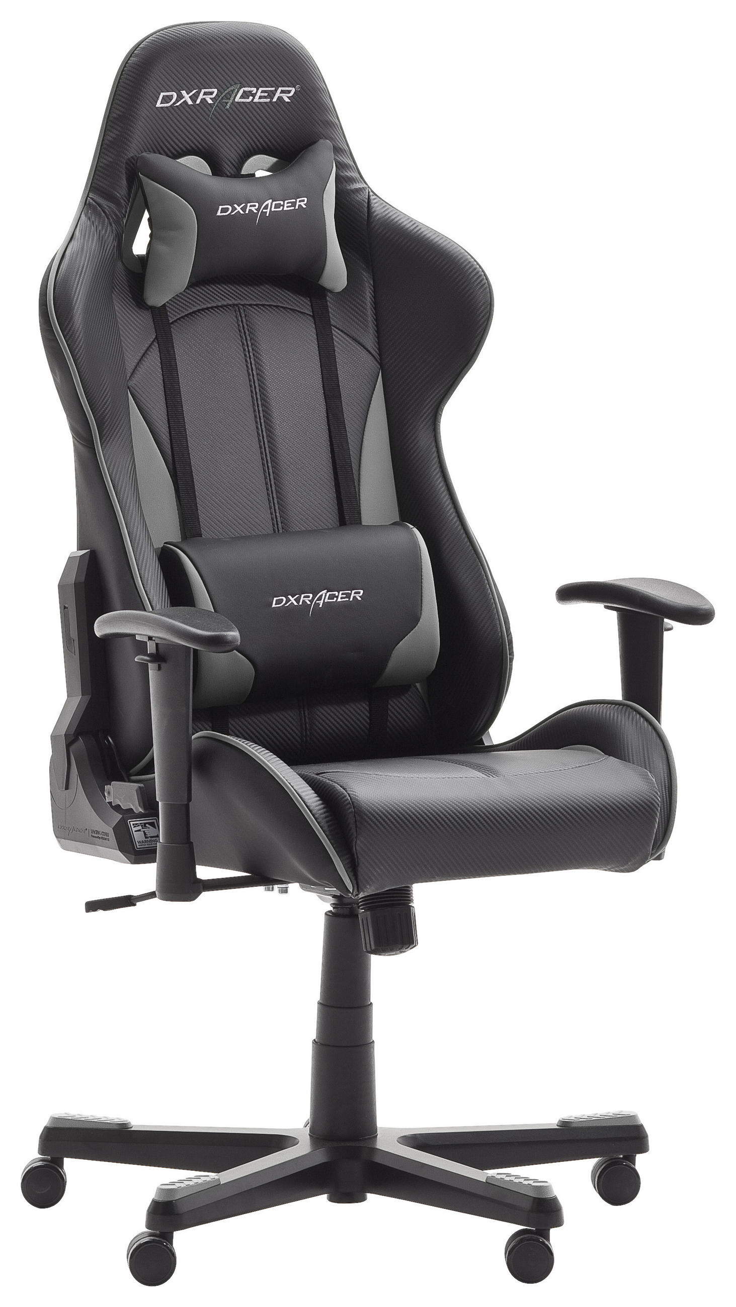 GAMINGSTUHL in Lederlook Grau, Schwarz - Schwarz/Grau, MODERN, Kunststoff/Metall (74/123-132/52cm) - Dxracer