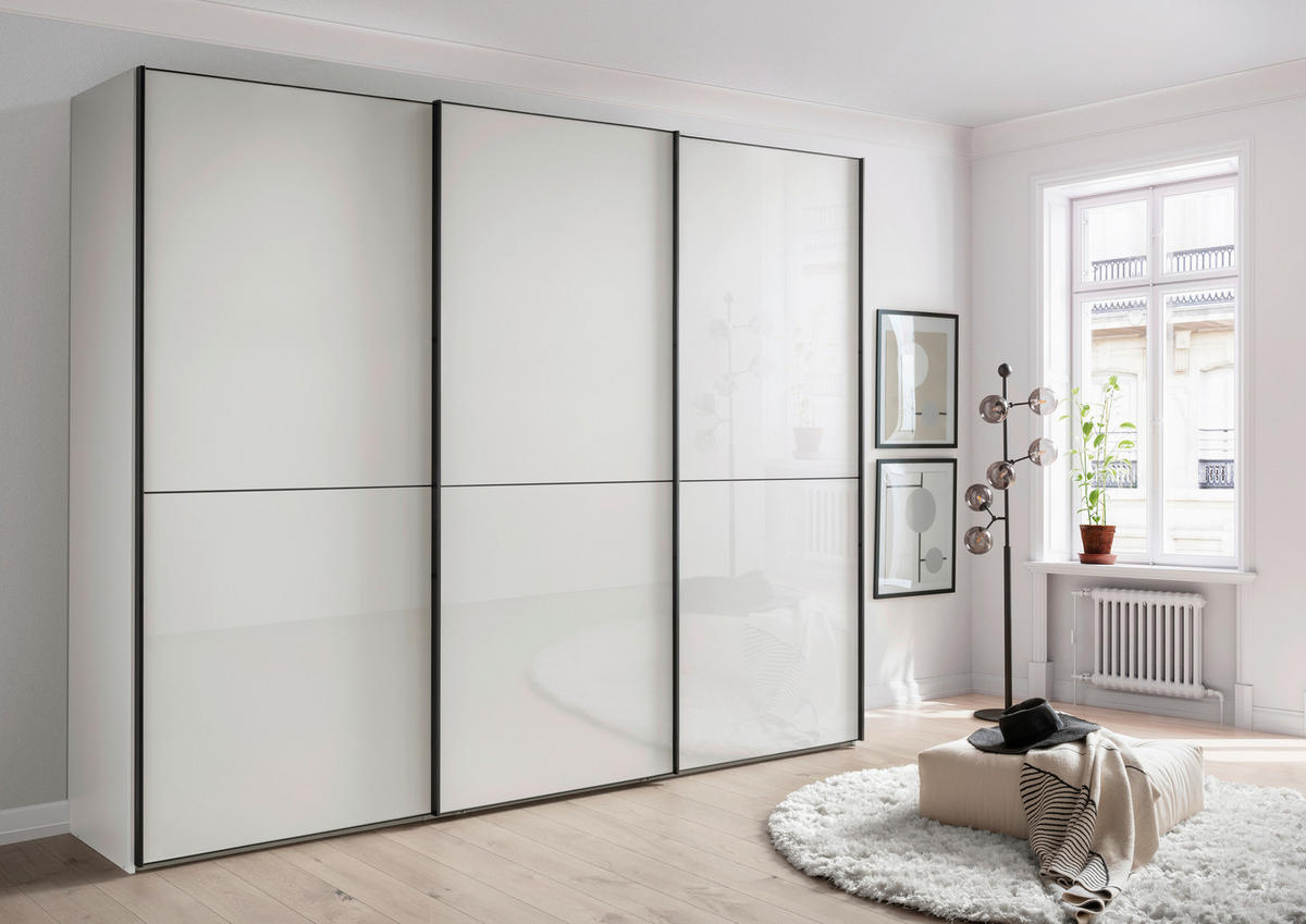 SCHWEBETÜRENSCHRANK 225/236/67 cm 3 Tür(en)-türig Weiß  - Schwarz/Weiß, MODERN, Glas/Holzwerkstoff (225/236/67cm) - Chameo