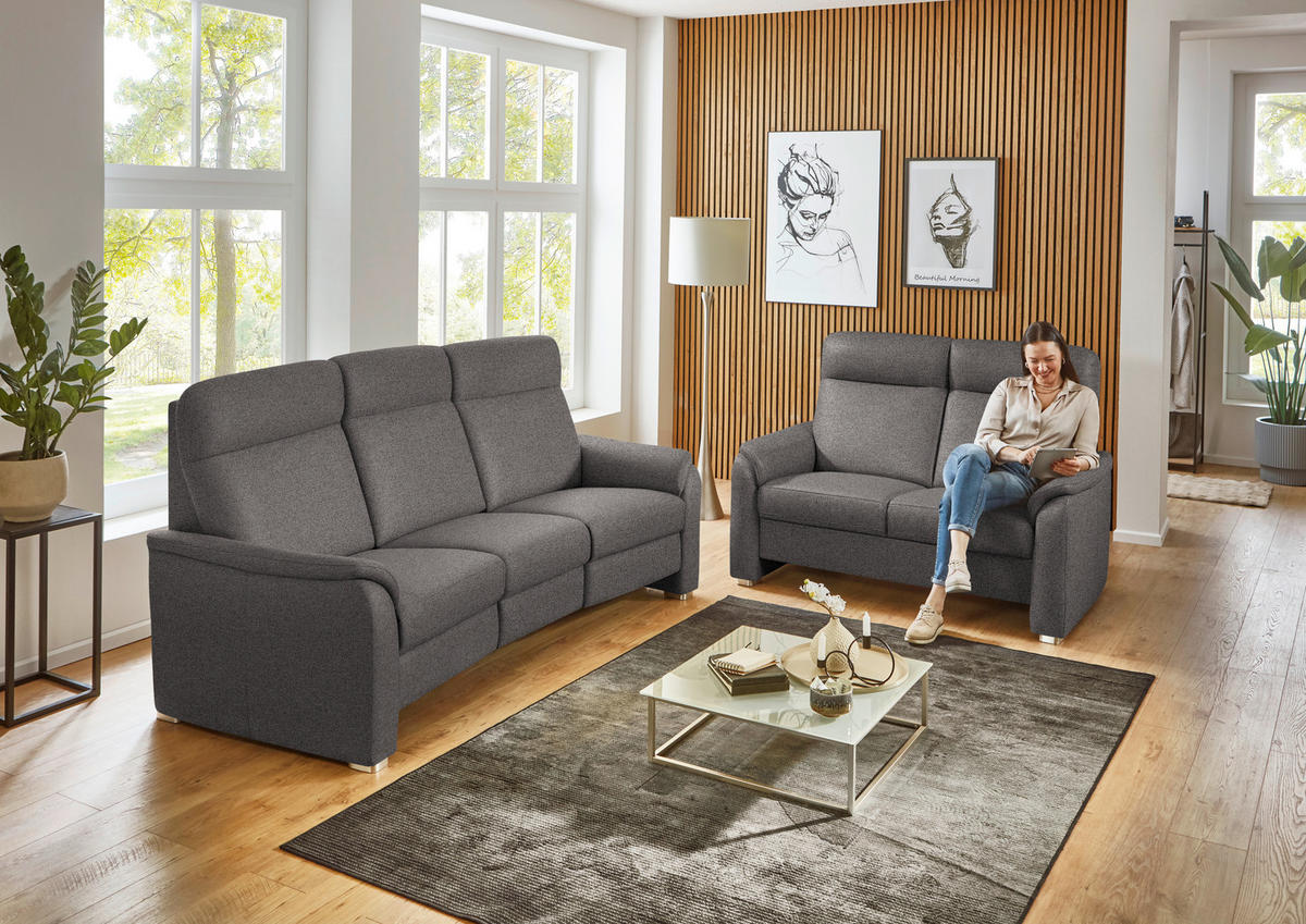 2-SITZER-SOFA  in Flachgewebe Dunkelbraun  - Dunkelbraun/Alufarben, KONVENTIONELL, Textil/Metall (156/107/95cm) - Beldomo Comfort