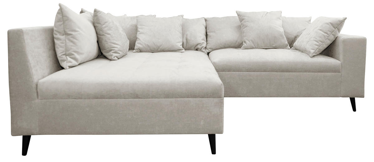 Ecksofa inkl. Hocker in Flachgewebe Hellgrau  - Hellgrau/Schwarz, Design, Holz/Textil (174/247cm) - MID.YOU