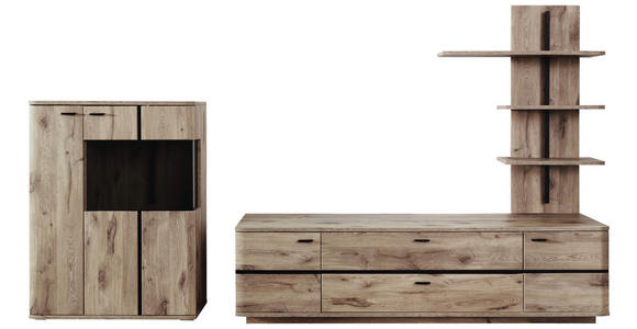 WOHNWAND in Anthrazit, Eichefarben 300/181/50 cm - Eichefarben/Anthrazit, KONVENTIONELL, Glas/Holzwerkstoff (300/181/50cm) - Cantus