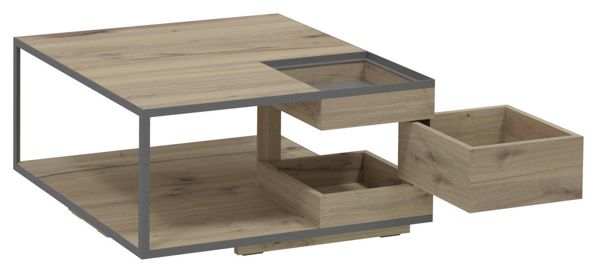 COUCHTISCH in Holz, Metall, Glas 80/80/40 cm  - Eichefarben/Anthrazit, KONVENTIONELL, Glas/Holz (80/80/40cm) - Voglauer