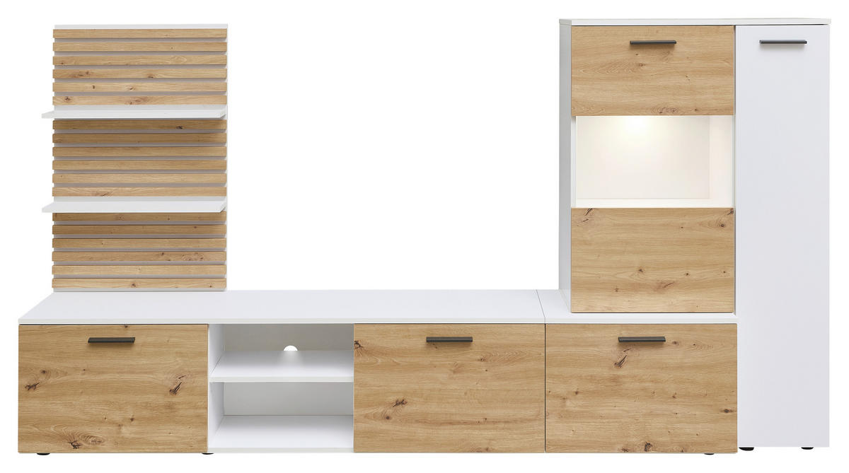 DNEVNI REGAL,  bela, hrast artisan  - črna/bela, Moderno, umetna masa/steklo (250/135/38cm) - Carryhome