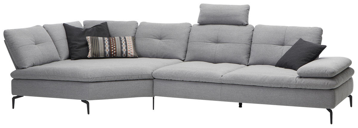ECKSOFA Hellgrau Flachgewebe  - Hellgrau/Schwarz, Design, Textil/Metall (159/344cm) - Chilliano