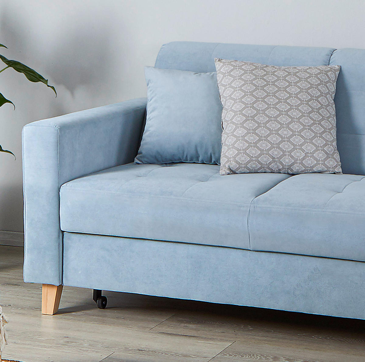 ECKSOFA Hellblau Samt  - Naturfarben/Hellblau, Design, Holz/Textil (231/160cm) - Livetastic