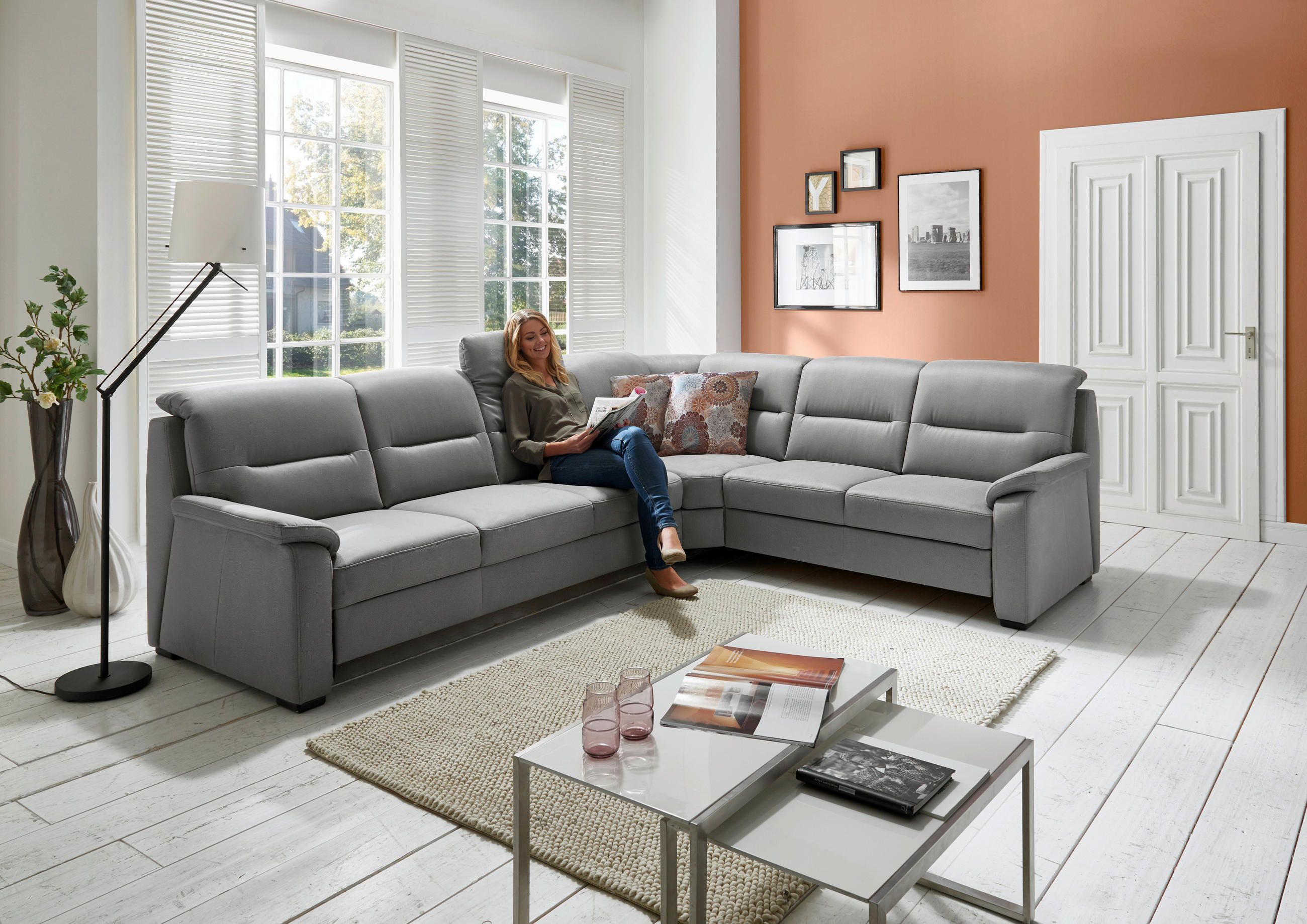 ECKSOFA Mikrofaser Grau  - Schwarz/Grau, Konventionell, Holz/Textil (245/303cm) - Beldomo Comfort