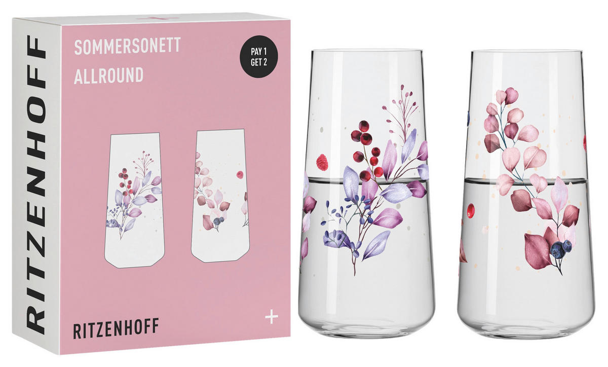 LONGDRINKGLAS 614 ml 2-teilig  - Pink/Lila, LIFESTYLE, Glas (614ml) - Ritzenhoff
