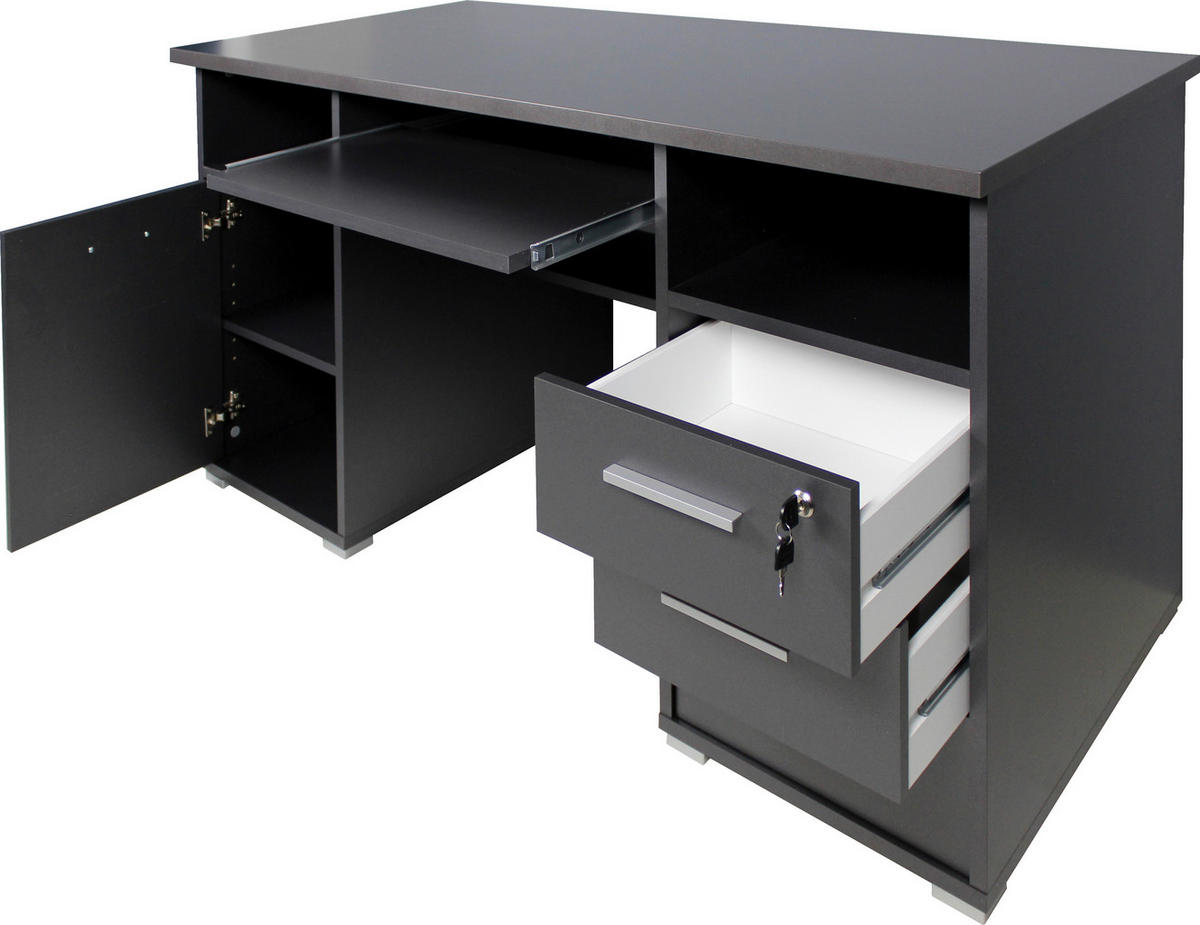 SCHREIBTISCH 145/70/75 cm  in Anthrazit  - Anthrazit/Alufarben, Design, Holzwerkstoff/Metall (145/70/75cm) - Germania