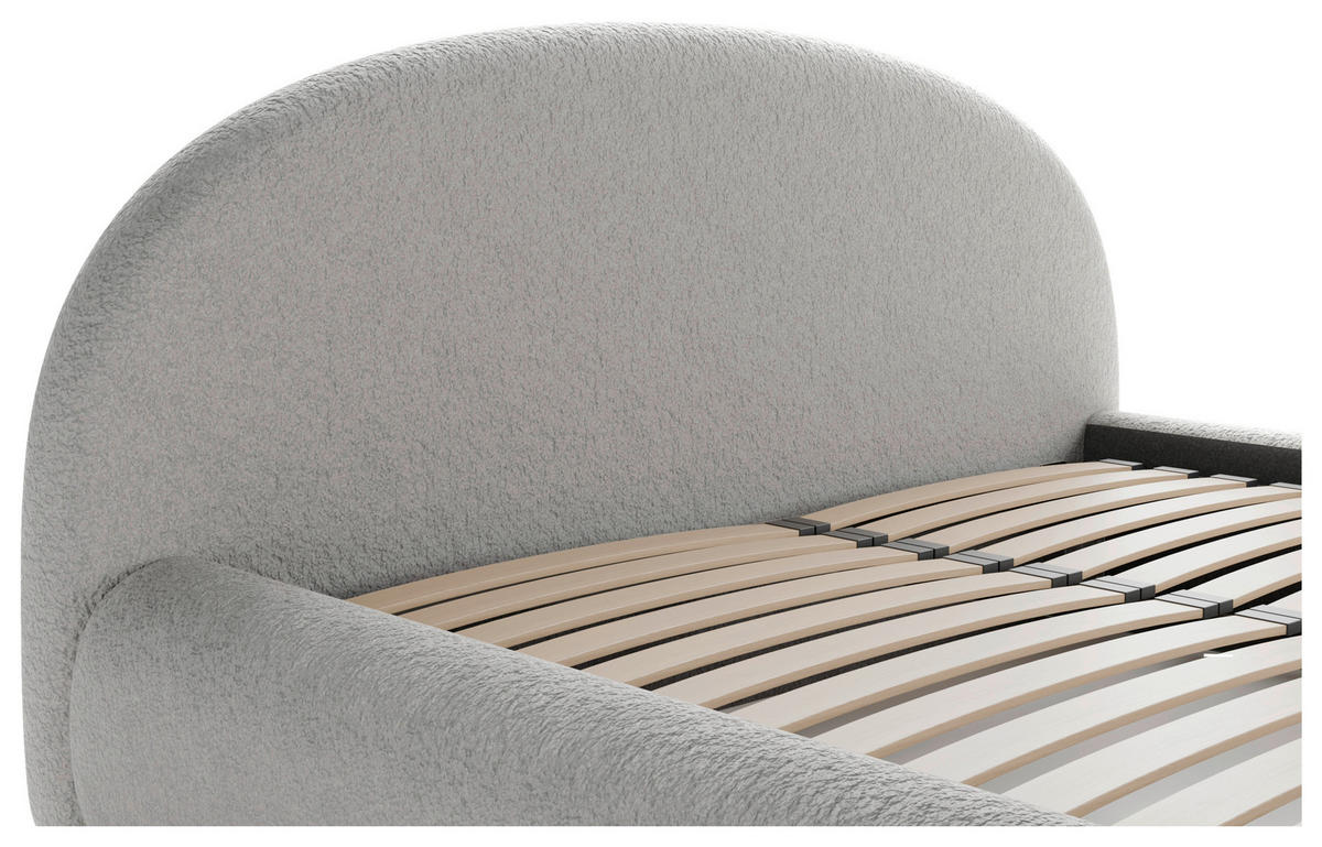 POLSTERBETT 140/200 cm,  in Hellgrau, gepolstertes Kopfteil, Lattenrost, Bettkasten,  - Hellgrau/Schwarz, Design, Holz/Textil (140/200cm) - Chameo