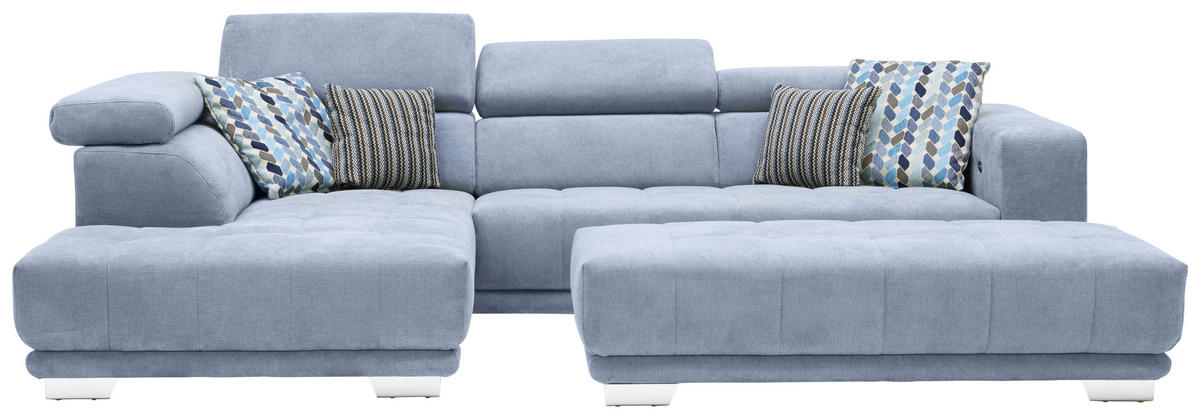 ECKSOFA Hellblau Mikrofaser  - Chromfarben/Hellblau, Design, Textil/Metall (207/301cm) - Xora