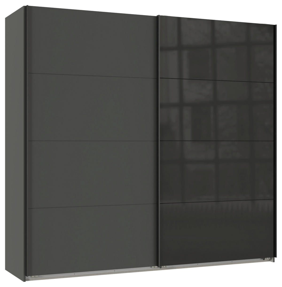 SCHWEBETÜRENSCHRANK in Graphitfarben, Schwarz  - Schwarz/Graphitfarben, Design, Glas/Holzwerkstoff (225/208/65cm) - Carryhome