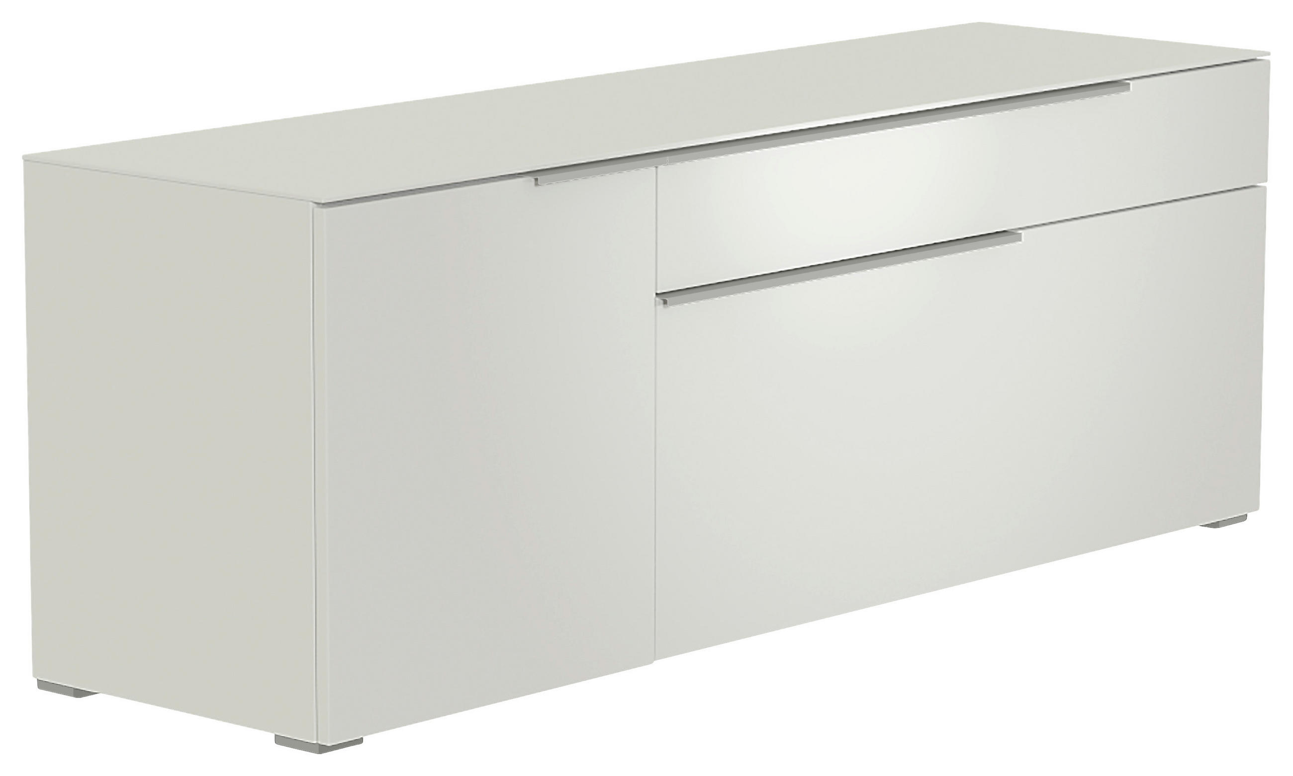 LOWBOARD Weiß, Alufarben  160/58/45 cm  - Alufarben/Weiß, Design, Glas/Holzwerkstoff (160/58/45cm) - Moderano