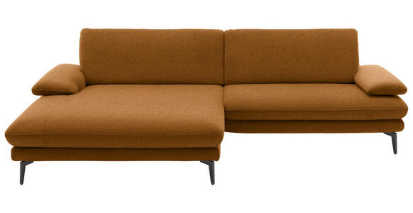 ECKSOFA  in Velours Cognac  184/284 cm  - Cognac/Schwarz, Design, Textil/Metall (184/284cm) - Dieter Knoll