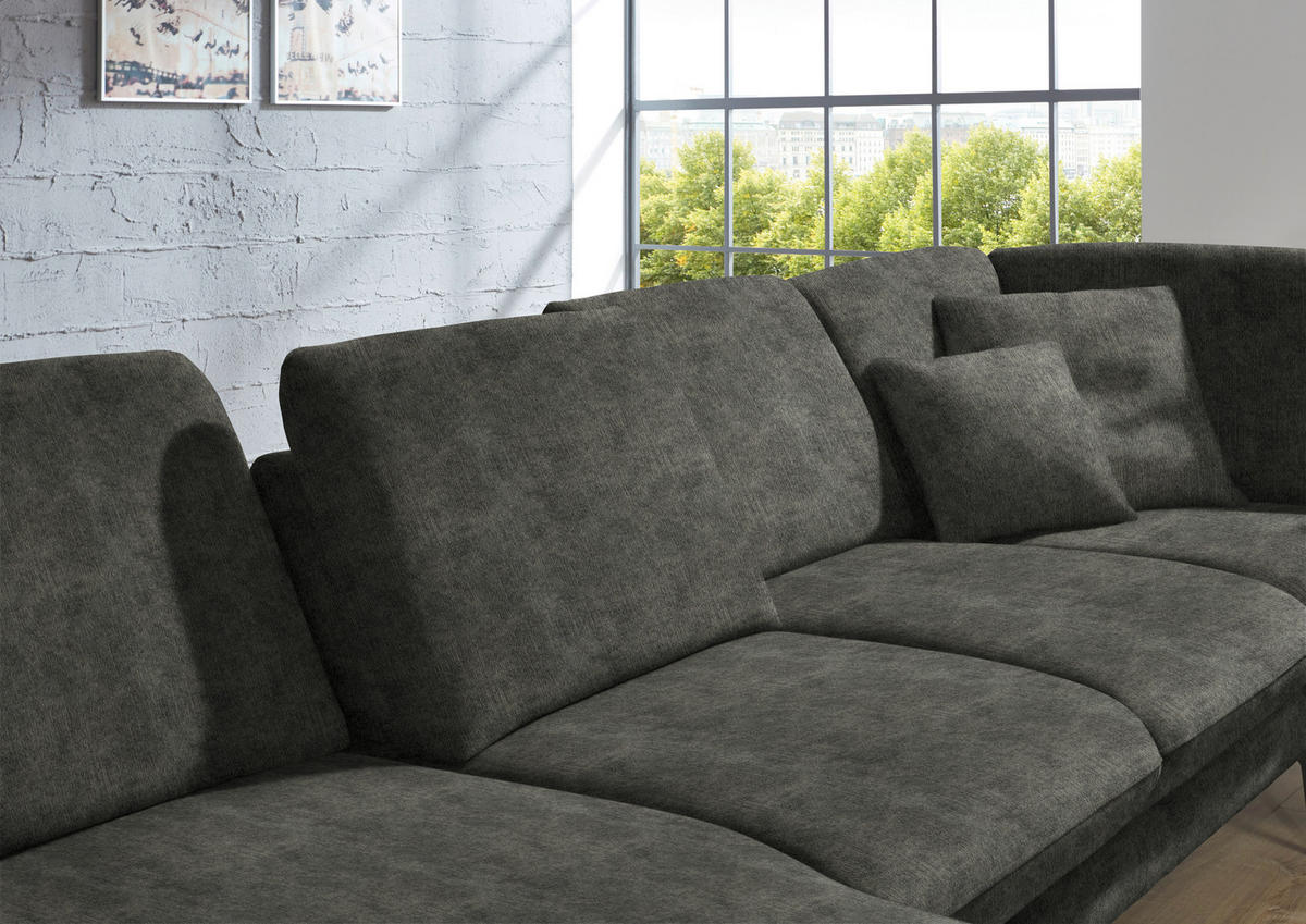 WOHNLANDSCHAFT in Velours Dunkelgrau  - Dunkelgrau/Schwarz, Design, Textil/Metall (180/344/208cm) - Dieter Knoll