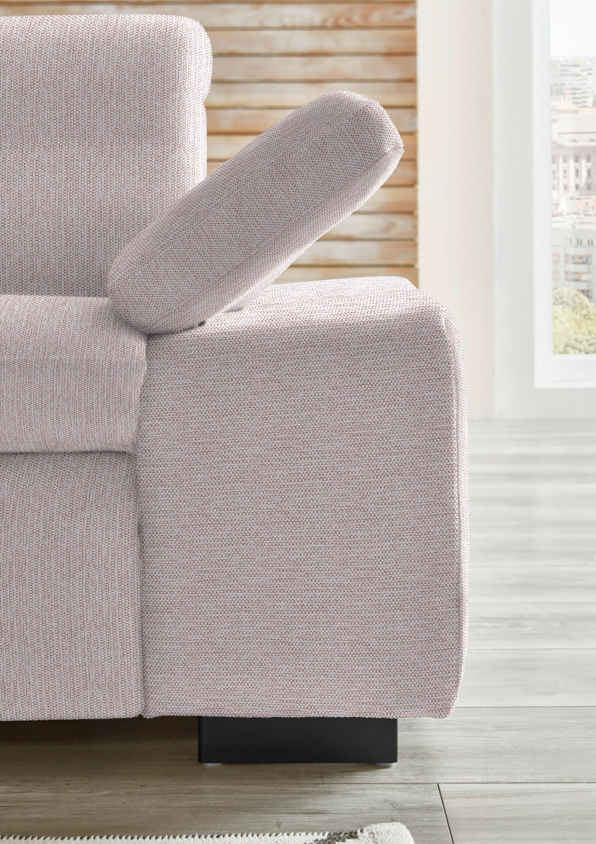 ECKSOFA in Flachgewebe Hellrosa  - Hellrosa/Schwarz, Design, Textil/Metall (174/297cm) - Beldomo Style