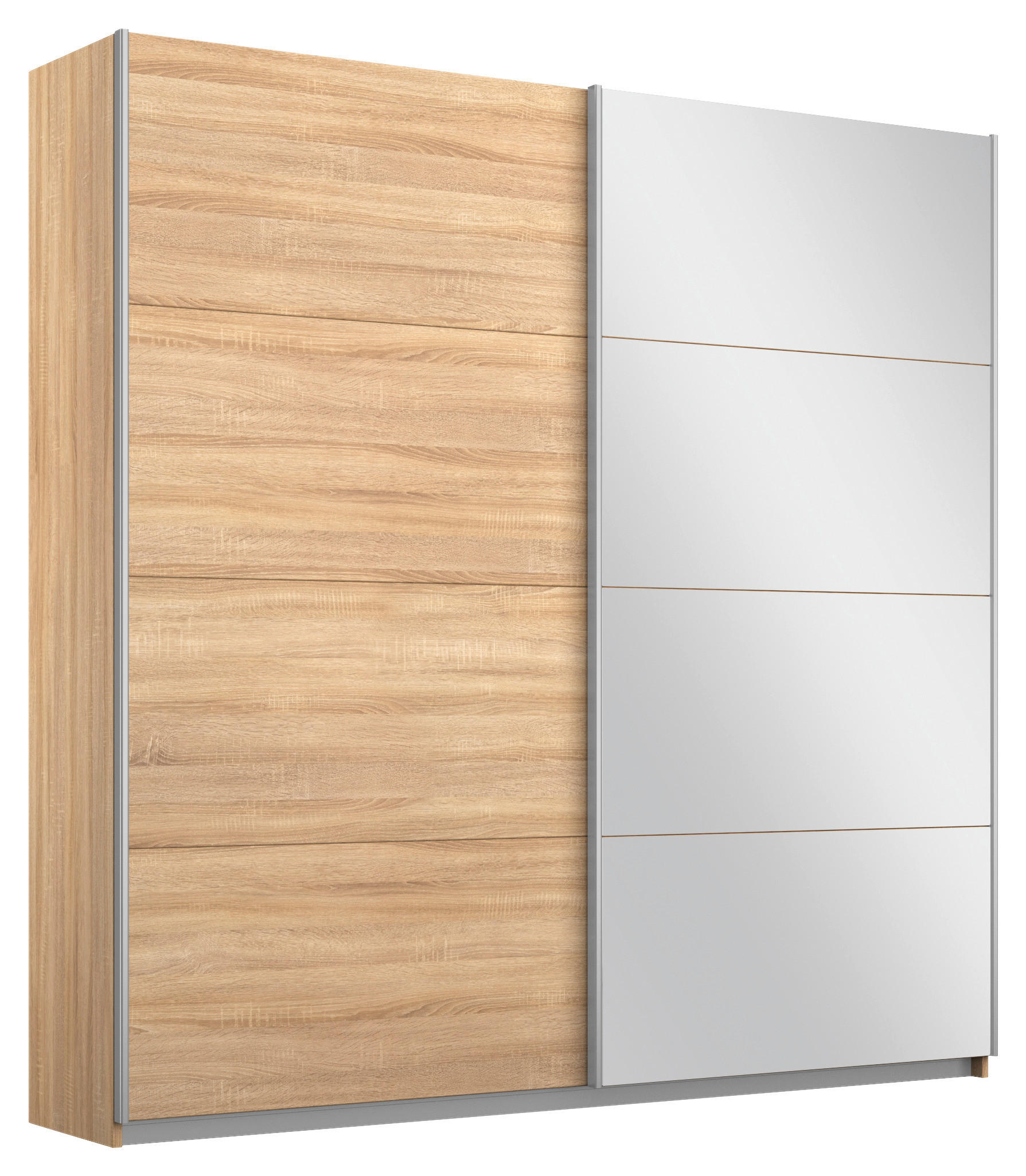SCHWEBETÜRENSCHRANK in Sonoma Eiche  - Alufarben/Sonoma Eiche, Modern, Holzwerkstoff/Metall (181/210/62cm) - Rauch Möbel