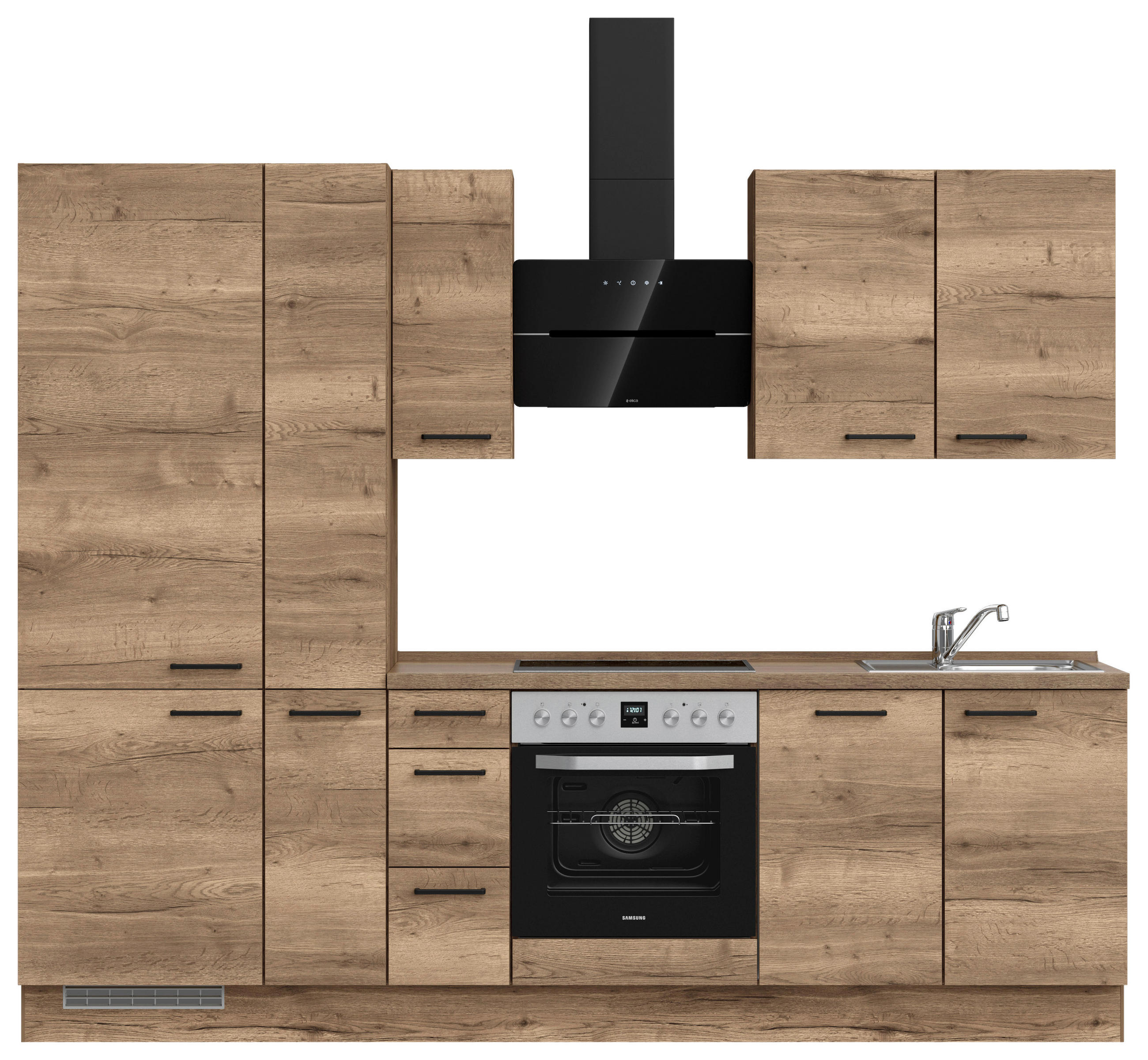 BUCĂTĂRIE FĂRĂ ELECTROCASNICE  - stejar închis la culoare/negru, Modern, metal/material pe bază de lemn (270cm) - Nobilia