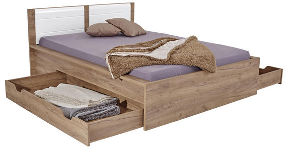 Bett Avensis New 140x200 Krafteiche Dunkel/Weiß - Eichefarben/Weiß, KONVENTIONELL, Holz (140/200cm) - Luca Bessoni