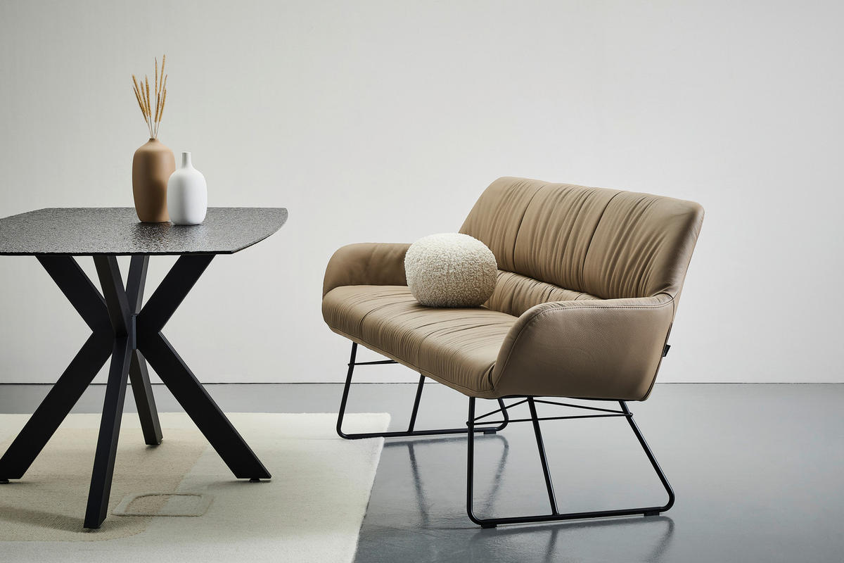 SITZBANK 201,5/87/67,5 cm Echtleder Schwarz, Taupe  - Taupe/Schwarz, Design, Leder/Metall (201,5/87/67,5cm) - Dieter Knoll