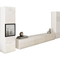 HYLLKOMBINATION 3 delar  i vit, vit högglans  240/130/31 cm  - vit/vit högglans, Design, trämaterial/glas (240/130/31cm) - MID.YOU
