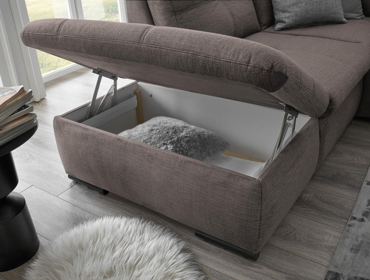 ECKSOFA Graubraun Mikrovelours  - Graubraun/Schwarz, KONVENTIONELL, Kunststoff/Textil (217/265cm) - Carryhome