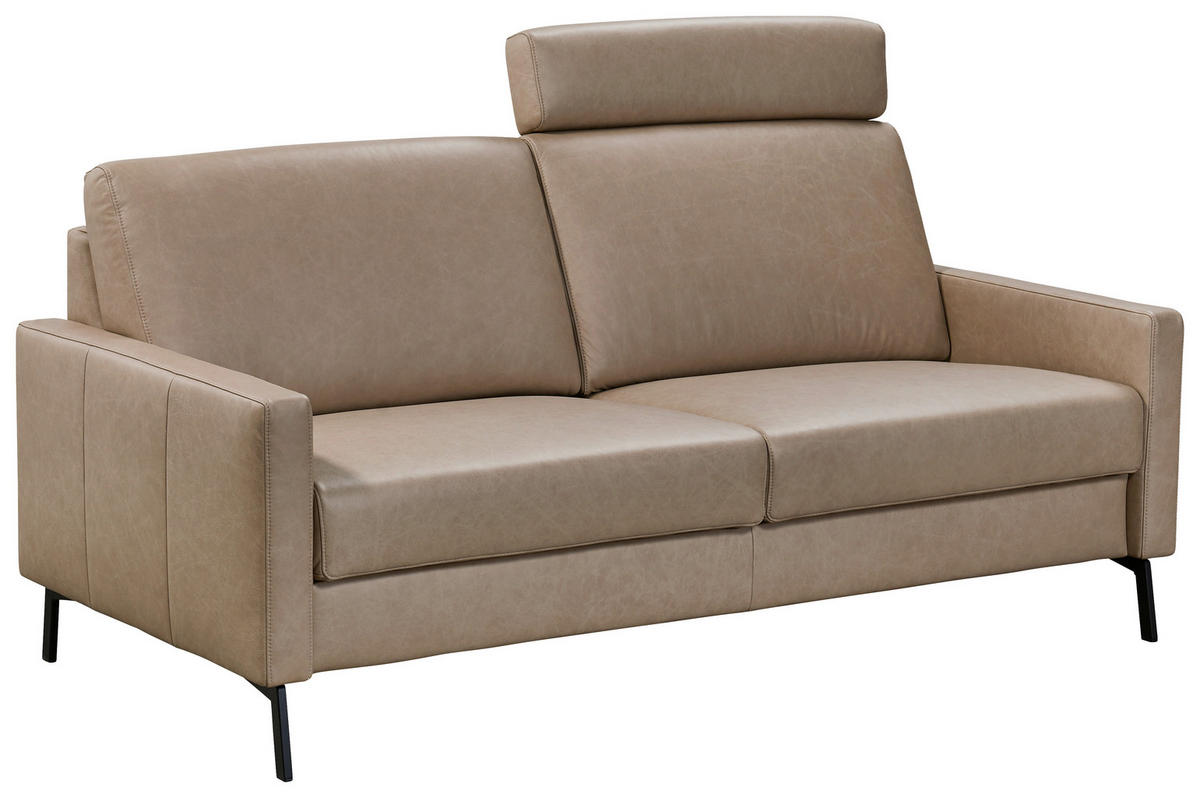 2-SITZER-SOFA Taupe Echtleder  - Taupe/Schwarz, KONVENTIONELL, Leder/Metall (148/86/89cm) - Pure Home Comfort