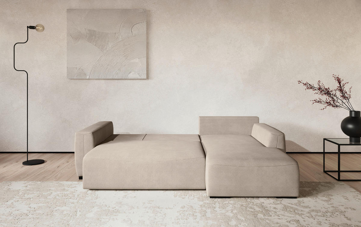 ECKSOFA GIRO in Chenille Naturfarben  252/170 cm  - Schwarz/Naturfarben, Trend, Kunststoff/Textil (252/170cm) - MID.YOU