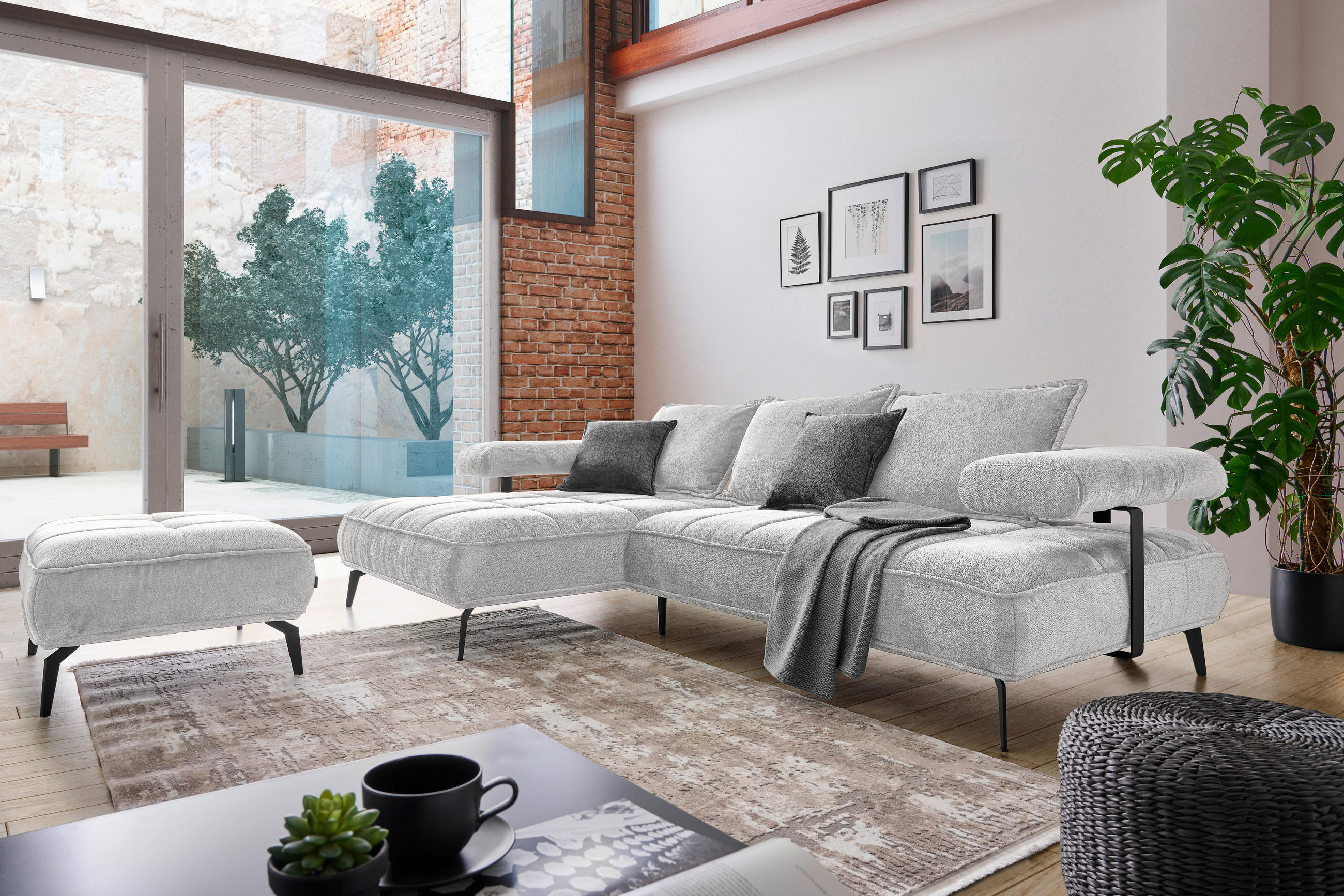 ECKSOFA Grau Webstoff  - Schwarz/Grau, Design, Textil/Metall (180/266cm) - Welnova