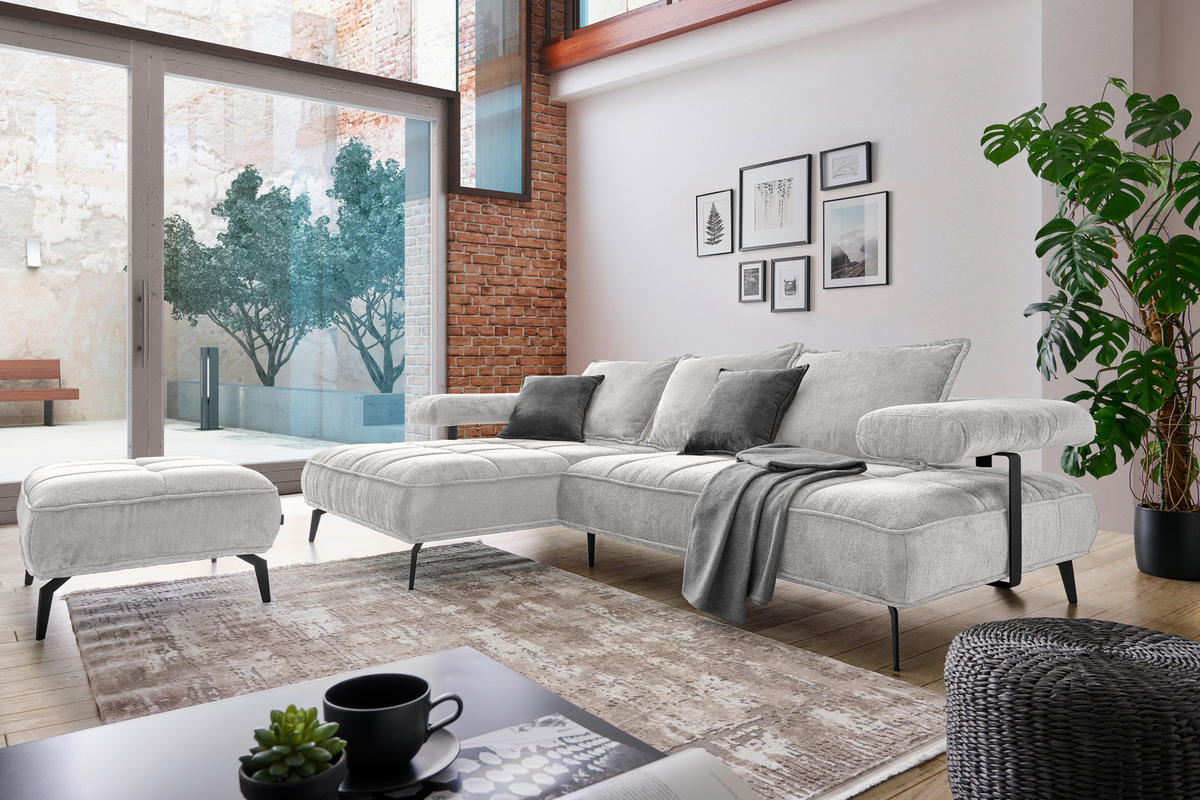 ECKSOFA Grau Webstoff  - Schwarz/Grau, Design, Textil/Metall (180/266cm) - Welnova
