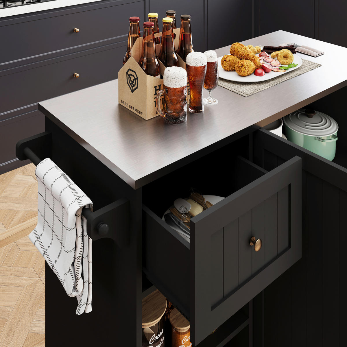 KÜCHENINSEL   in Schwarz, Edelstahlfarben  - Edelstahlfarben/Messingfarben, Basics, Holzwerkstoff/Metall (116/89/49,5cm) - MID.YOU