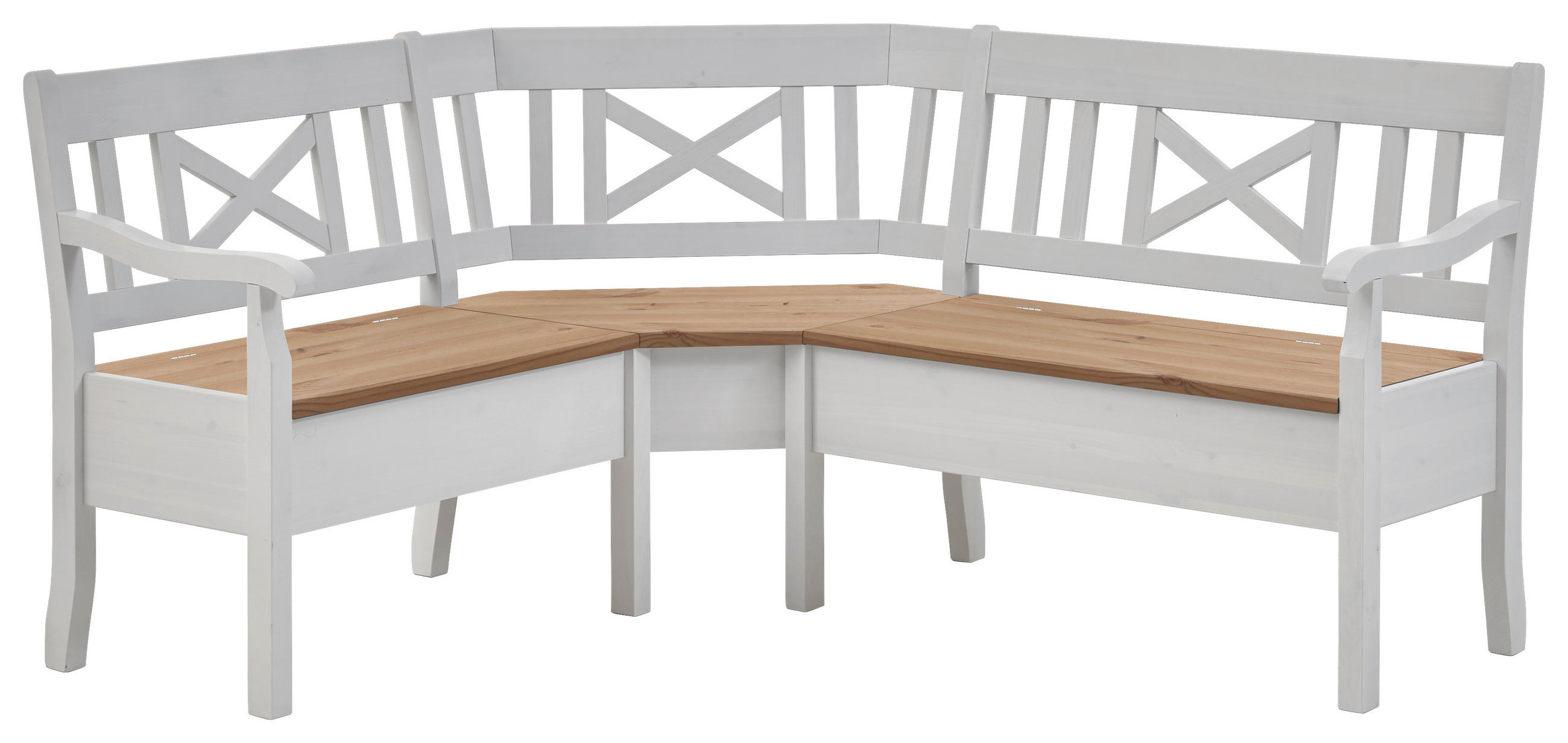 ECKBANK 170/147 cm Weiß, Laugenfarbig Kiefer massiv   - Laugenfarbig/Weiß, ROMANTIK / LANDHAUS, Holz (170/147cm) - Boxxx