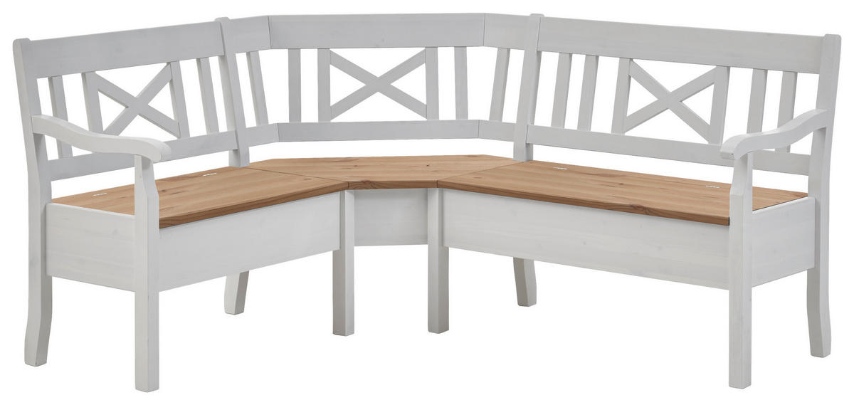 ECKBANK 170/147 cm Weiß, Laugenfarbig Kiefer massiv   - Laugenfarbig/Weiß, ROMANTIK / LANDHAUS, Holz (170/147cm) - Boxxx