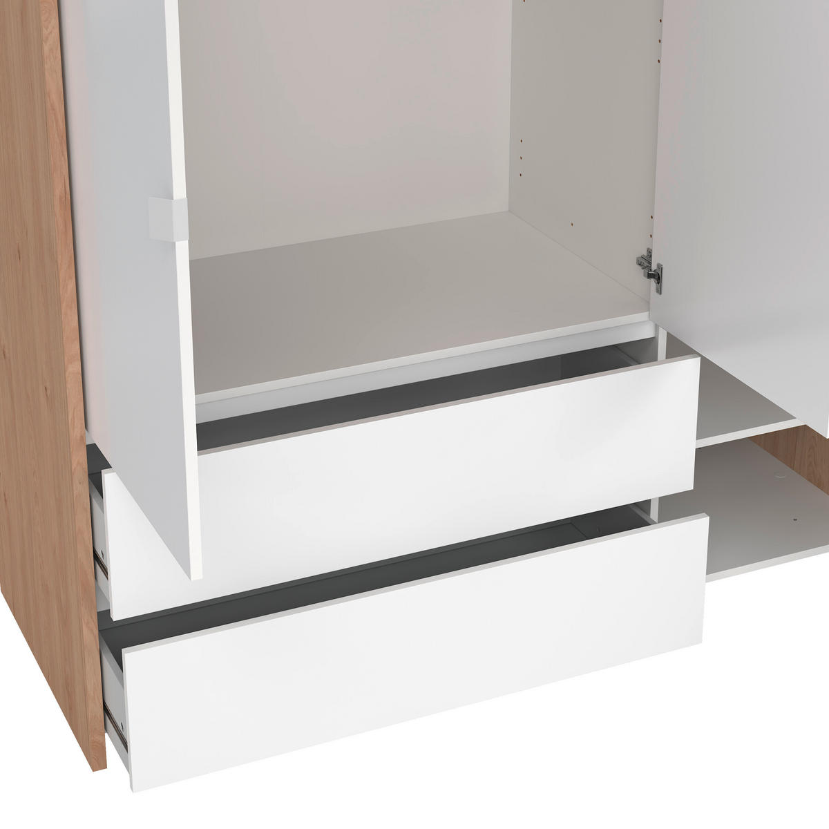 DREHTÜRENSCHRANK 149/202/58 cm 3-türig Eichefarben, Weiß  - Eichefarben/Silberfarben, KONVENTIONELL, Holzwerkstoff/Metall (149/202/58cm) - Boxxx