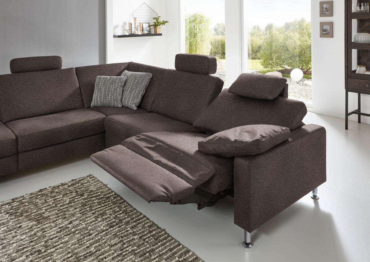 ECKSOFA in Mikrofaser Braun  - Alufarben/Braun, Design, Textil/Metall (242/275cm) - Dieter Knoll
