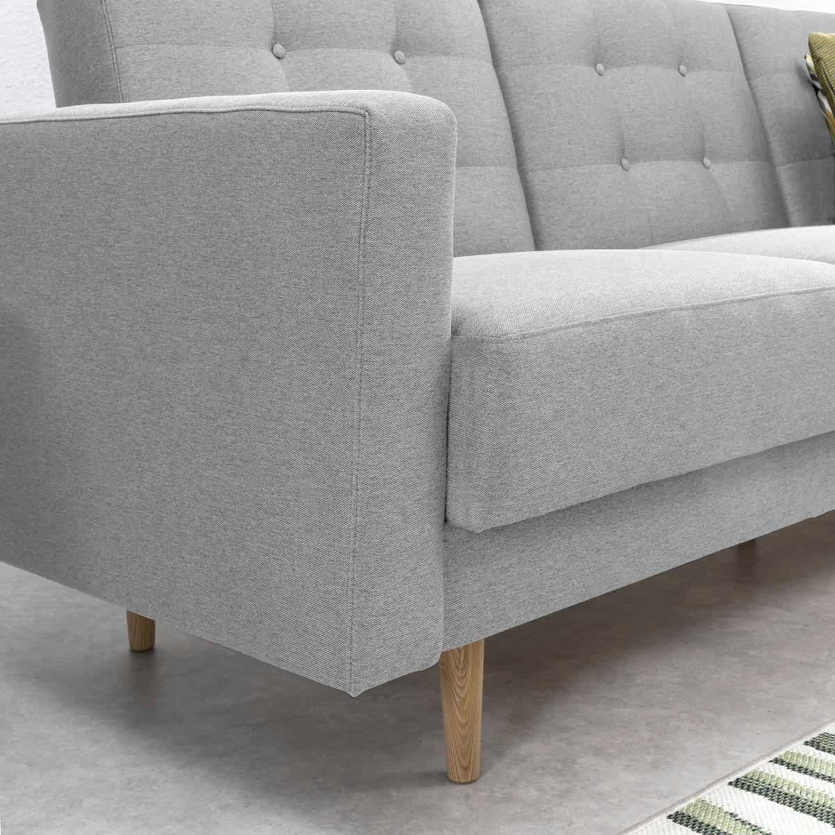 3-SITZER-SOFA in Flachgewebe Hellgrau  - Eschefarben/Hellgrau, Modern, Holz/Textil (224/81/83cm) - Max Winzer