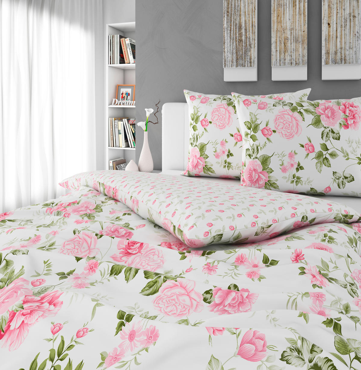 OBOJESTRANSKA POSTELJNINA ROSES 220/240 cm saten večbarvno  - večbarvno, Konvencionalno, tekstil (220/240cm) - Esposa