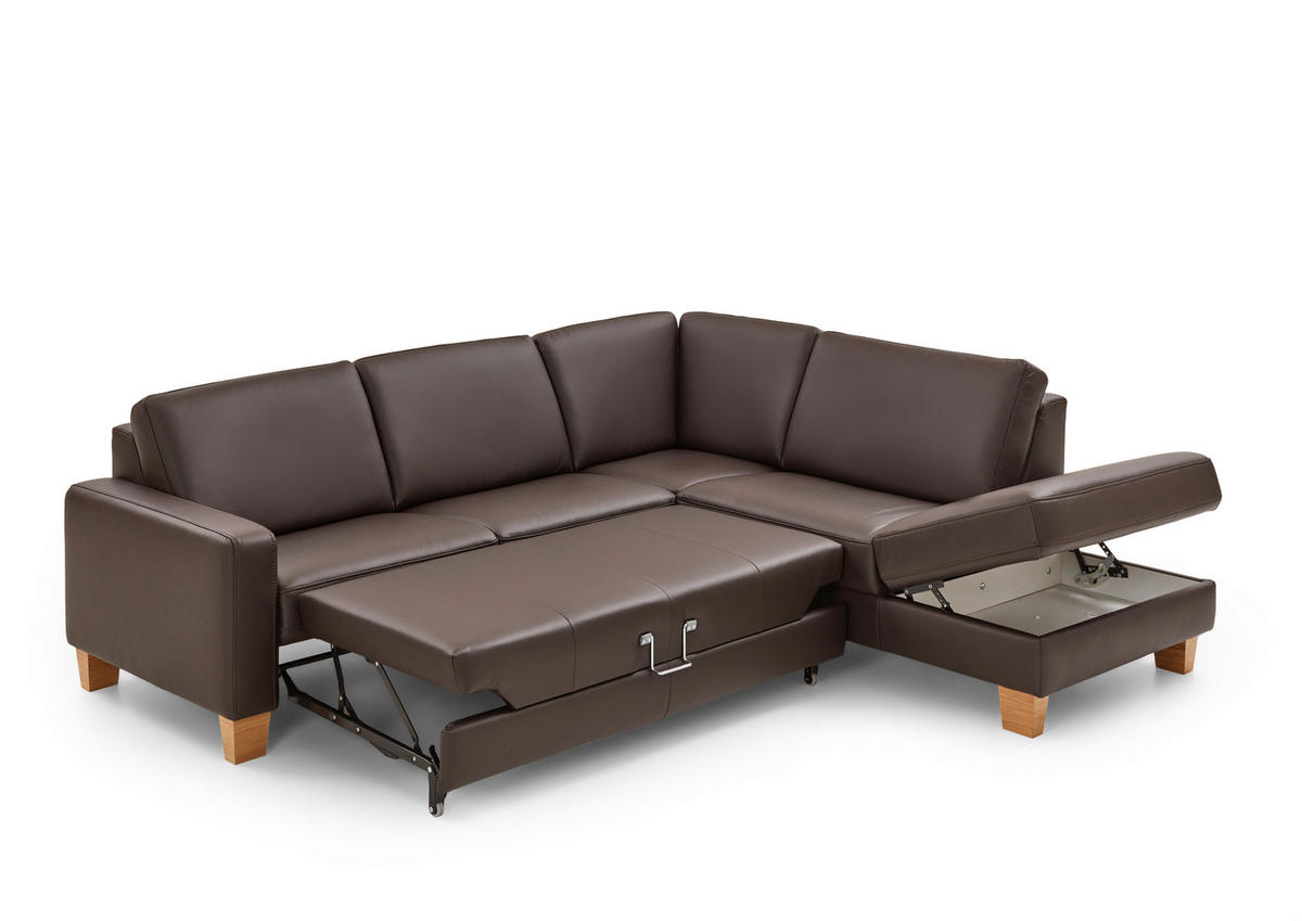 ECKSOFA Echtleder Dunkelbraun  - Eiche Bianco/Dunkelbraun, Natur, Leder/Holz (257/235cm) - Valdera