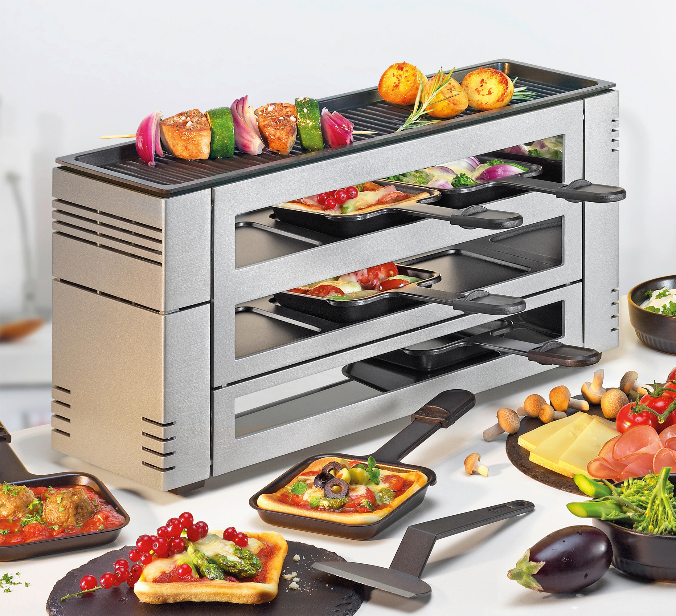RACLETTE-GRILL PizzaRaclette6  - Silberfarben, Basics, Metall (46/16/21.5cm) - Spring