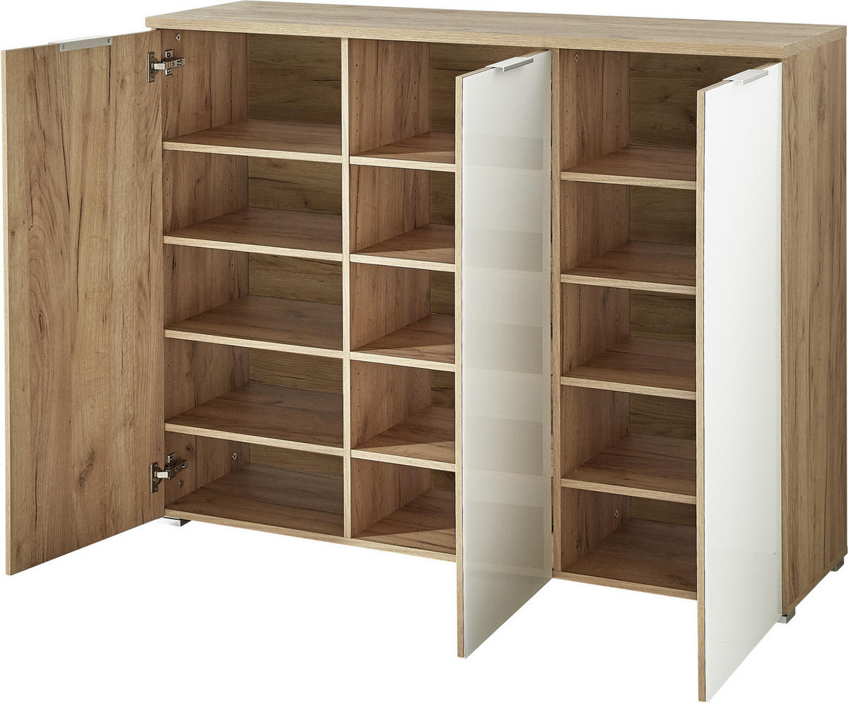 SCHUHSCHRANK GW-Telde  in 134/105/40 cm  - Weiss/Eichefarben, Konventionell, Glas/Holzwerkstoff (134/105/40cm)