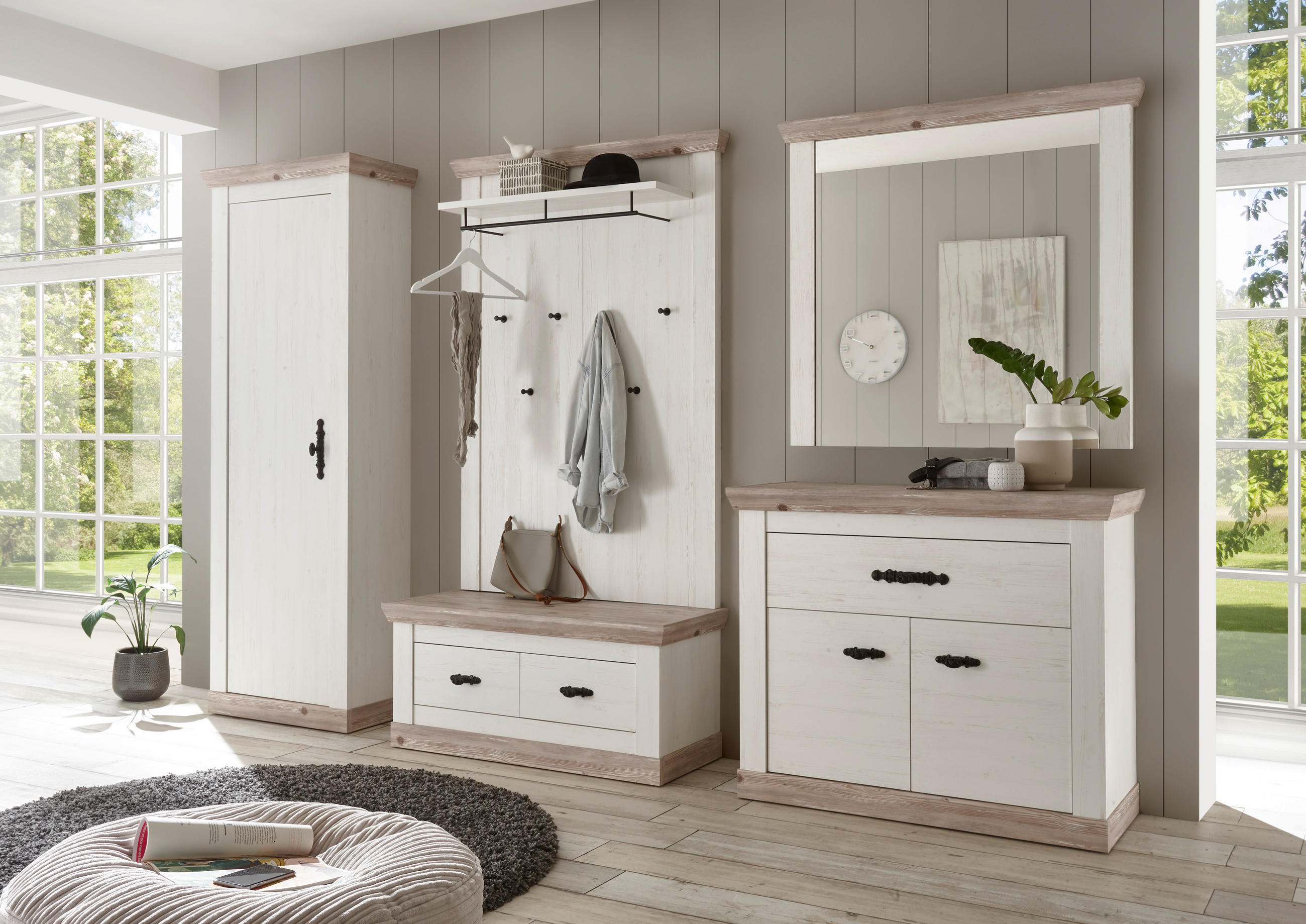 GARDEROBE 5-teilig  in 307/201/45 cm  - Hellbraun/Pinienfarben, Design, Holzwerkstoff (307/201/45cm) - MID.YOU