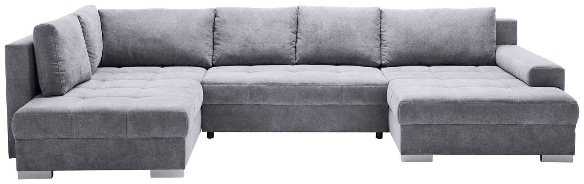 WOHNLANDSCHAFT in Velours Grau  - Chromfarben/Grau, Konventionell, Kunststoff/Textil (198/363/170cm) - Hom`in