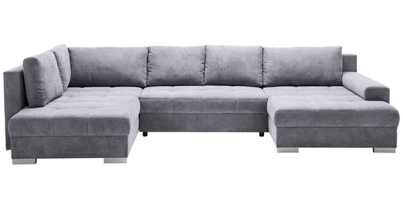 WOHNLANDSCHAFT in Velours Grau  - Chromfarben/Grau, KONVENTIONELL, Kunststoff/Textil (198/363/170cm) - Hom`in