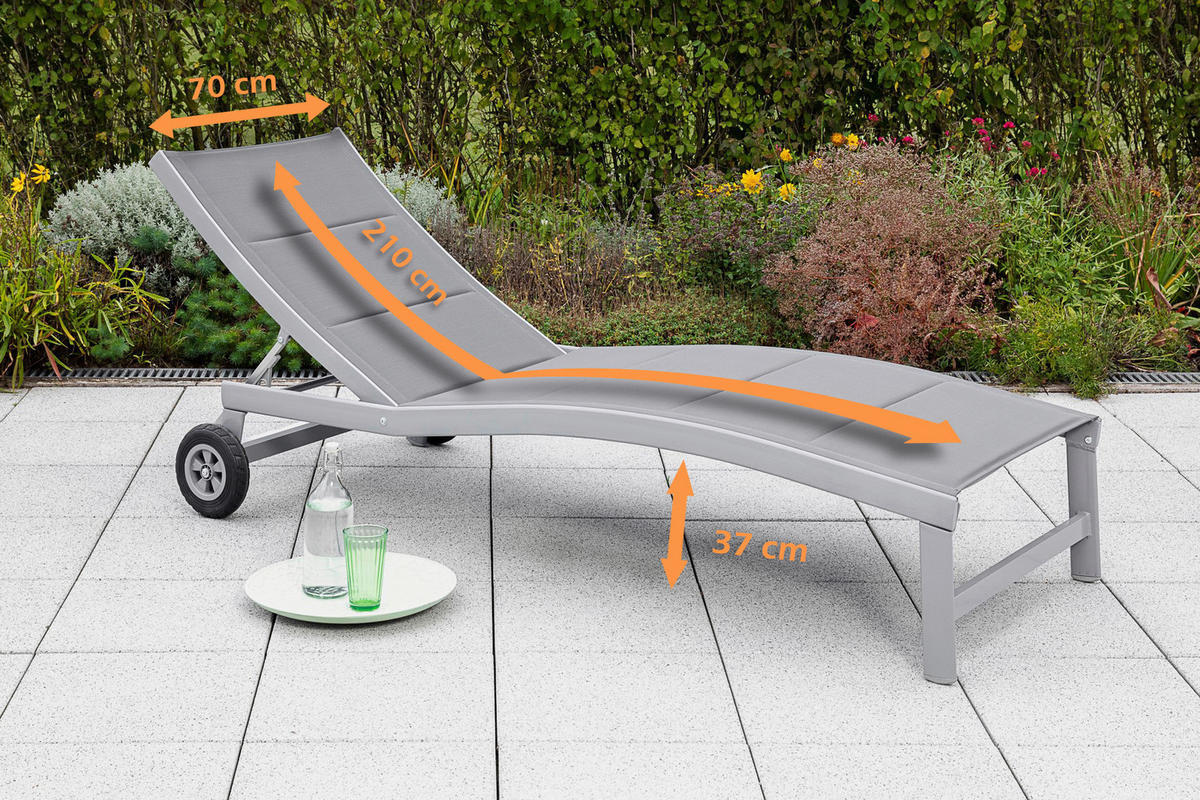 GARTENLIEGE 70/37,5/207 cm  - Silberfarben/Grau, KONVENTIONELL, Textil/Metall (70/37,5/207cm) - Gardenson