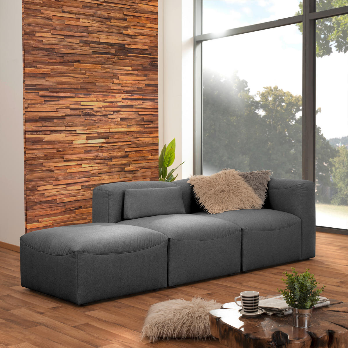 OTTOMANE LENA Anthrazit  - Anthrazit, Design, Kunststoff/Textil (250/73/100cm) - Max Winzer